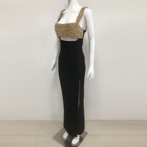Elegante Abito Lungo da Donna Scintillante <span class=keywords><strong>per</strong></span> Feste, Vestito da Sera di Lusso con Perline Dorate, Abito da Sera Nero - Product Image 3
