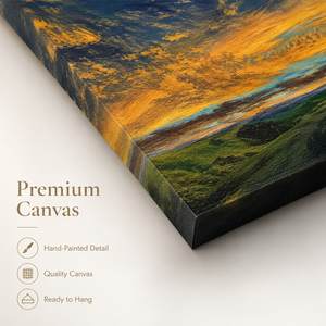 Drammatico Tramonto su Colline Ondulate, Dipinto a Olio Fatto a Mano, Nuvole Dorate e Arancioni, Paesaggio Impressionista, Cielo Colorato, Arte su Tela - Product Image 3