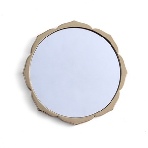 Gold Plated <b>Thin</b> Flower Shape Customized Chinese Style Soft Enamel Small Compact <b>Mirror</b> with Velvet Pouch - Product Image 5