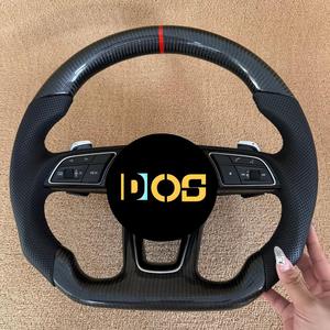 Volant de direction en daim <span class=keywords><strong>noir</strong></span> perforé à fond plat avec palettes et boutons pour <span class=keywords><strong>Audi</strong></span> Q3 Q5 Q7 Q8 RS Q3 Q5 Q7 - Accessoires automobiles - Product Image 1