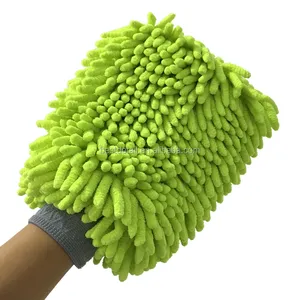 Mềm tự động chi tiết làm sạch găng tay cao cấp Scratch-Free Lime màu xanh lá cây mì sợi nhỏ Chenille rửa xe Mitt với màu xám Cuff