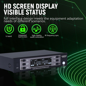 מערכת מיקרופון אלחוטית UHF דו-ערוצית, מיקרופון ידני ממתכת, פתרון שמע מקצועי לבמה, קריוקי וכנסייה - Product Image 5