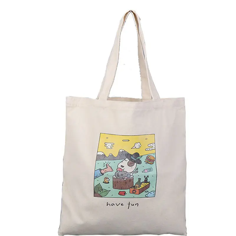 Wholesale Fashion Custom Printing Logo Canvas Handbag Cotton Shoulder Tote Shopping Bag