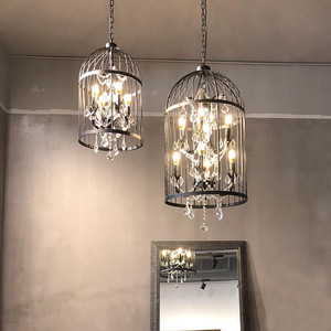 JACKSUN Creative <span class=keywords><strong>Birdcage</strong></span> Crystal Chandelier Lámpara de hierro forjado Restaurante bar Tienda de ropa Luz colgante - Product Image 5