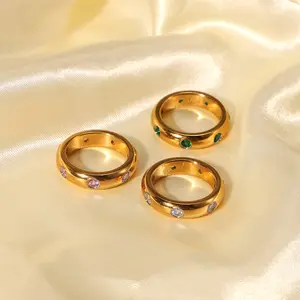 Mikro eingelegter grün/rosa/weißer Zirkon ring aus 18 Karat Gold, Verlobung sring aus Edelstahl für Frauen