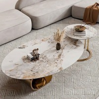 Nordique moderne forme ovale Table centrale ensemble meubles salon décor à la maison luxe métal blanc marbre pierre frittée Table basse