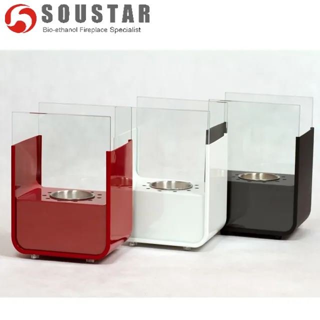 Soustar nuovo Design camino in acciaio bianco per interni in vetro senza bruciatori ad alcool telecomandati