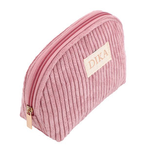 Logotipo personalizable ancho de pana a rayas terciopelo maquillaje cosmético media luna utilidad cremallera bolsa para dama - Product Image 3