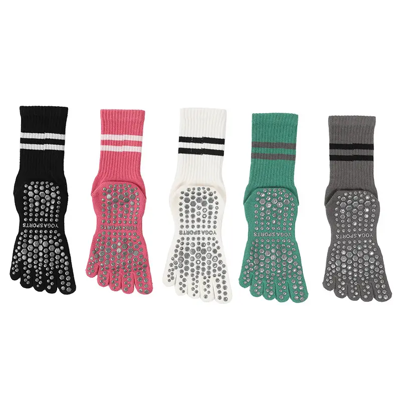 Yiwu DongHong Nhà Sản Xuất Tùy Chỉnh Lady Chống Trượt Yoga Socks Năm Ngón Tay Vớ Bông Không Trượt Crew Socks