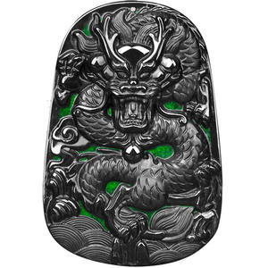 Pendentif Longpai en jadéite noire naturelle authentique, pendentif pour homme, vente en gros de jade, cadeau avec certificat d'évaluation C241 - Product Image 1