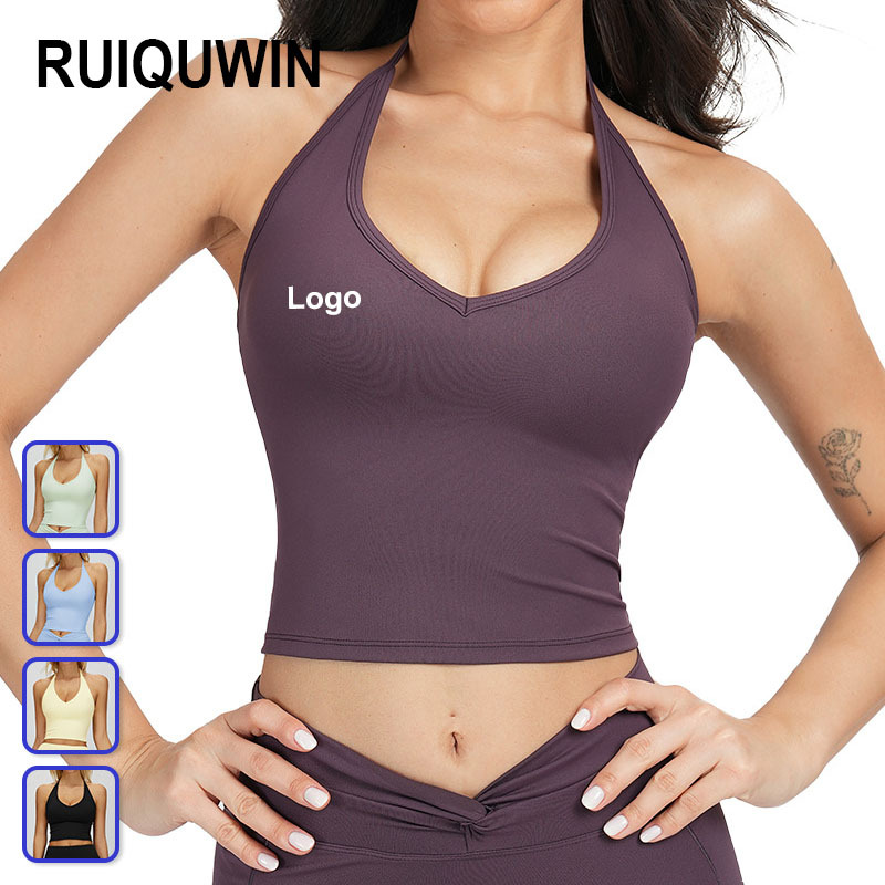 RUIQUWIN Hot Selling Women's Halter Naked Feel Yoga Vest Backless Tight Sports Bra Running Push up Fitness Top Casual Yoga Wear