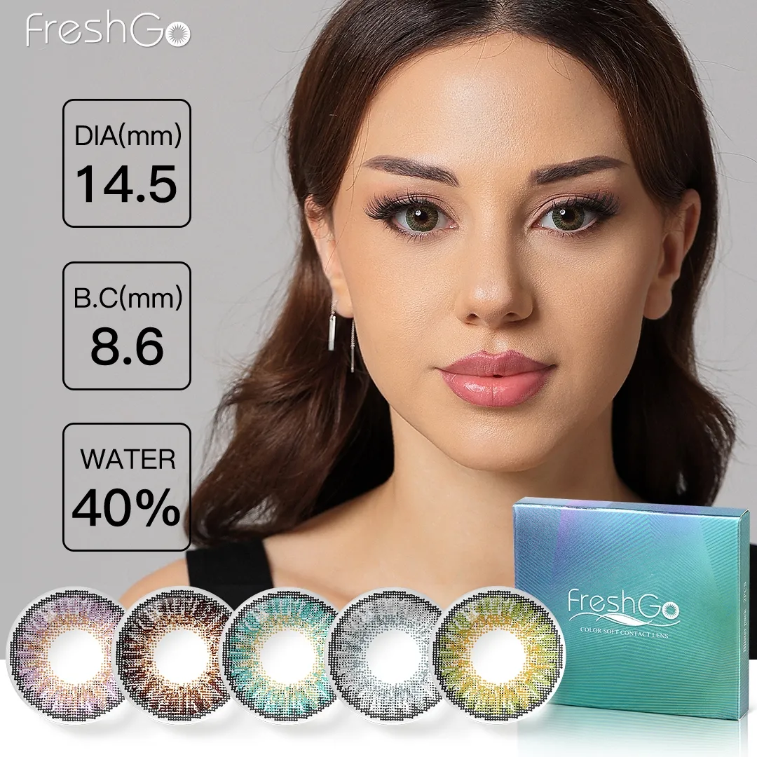 Wholesale freshgo $1 cheap green hazel contacts soft yearly 3 tone contact lenses colored contact lens for dark/blue eyes