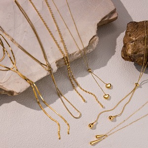 Conjunto de Collar en <span class=keywords><strong>Y</strong></span> con Cadena de Eslabones de Acero Inoxidable Chapado en Oro de 18k, Diseño de Corazón, Joyería en Capas para Uso Diario - Product Image 4