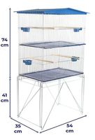 Grande volière à 2 niveaux en fil métallique, design toit de maison, structure métallique autoportante, plusieurs perchoirs et gamelles amovibles