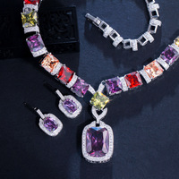 Ensembles de bijoux de mariée gland en zircone coloré accessoires de mariage et de fête en cuivre pour femmes pour fiançailles et anniversaire