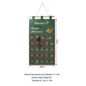 Calendrier de l'Avent en feutre polyester vert de Noël avec chiffres blancs, motifs pingouin et flocon de neige brodés, 25 poches, décoration suspendue - Product Image 4
