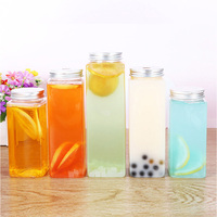 Botol jus persegi peliharaan untuk bisnis jus. Botol jus plastik, 60ml 120ml 250ml 350ml 500ml dengan tutup sekrup aluminium