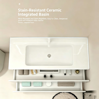 Ensemble de meuble-lavabo de salle de bain en bois massif avec vasque intégrée en céramique