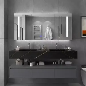 Bolina-tocador de baño con doble lavabo, mueble de tocador con espejo LED, venta al por mayor