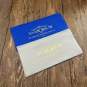 Premium Bleu et Gris Couleur Logo Personnalisé Quatre Couches <span class=keywords><strong>Chamois</strong></span> Microfibre Daim Bijoux Nettoyant Chiffon De Polissage 500 PCS - Product Image 1