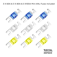 Recoil ZDFGK3 Mini-ANL Sigorta ve Topraklama Bloğu Kiti, 1/0/2/4 Giriş, 4/8 Çıkış, 3 Yollu, Çinko Alaşımı, Krom, Denizcilik Sınıfı, 9 Sigorta 60/80/100A