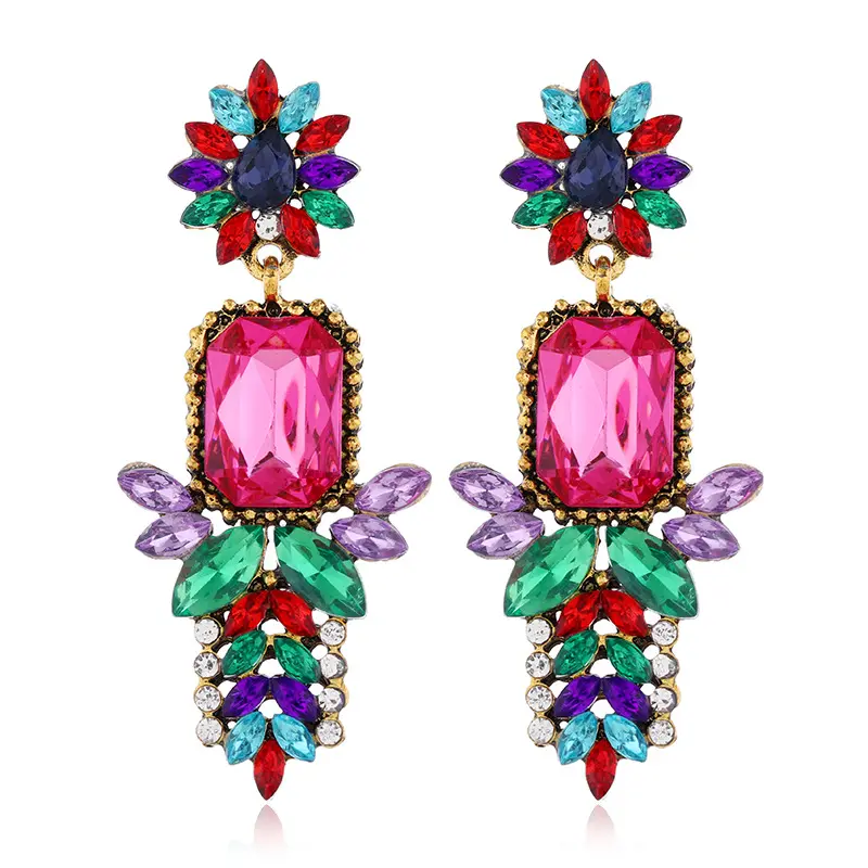 Fashion Jewelry Boho Vintage Rhinestone Glass Drill Dangle Earrings Luxury Jeweled Pendant Earrings For Women