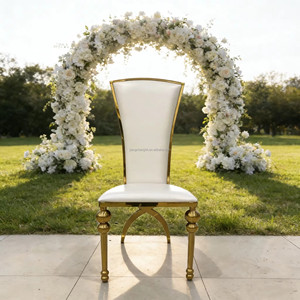 Chaises de mariage modernes de luxe pour le roi et la reine, chaises à dossier haut dorées en acier inoxydable pour le marié et la mariée - Product Image 4
