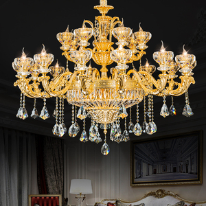 Lampadario Grande di Lusso per Hotel, Soggiorno e Ingresso, Lampada a Sospensione Stile Candela per Matrimoni, in Lega di Zinco Dorata con Cristalli K9 - Product Image 3