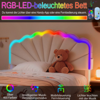 Kuschelwürdiges Teddybett mit RGB-Lichtern, die sich mit der Musik bewegen, USB-Ladestation und Aufbewahrungskörben