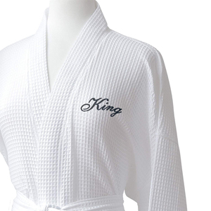 Wholesale Custom 5 Star Hotel Logo White Bath <strong>Robe</strong> Quick Dry Breathable 100% Cotton Kimono <strong>Waffle</strong> Spa Bathrobe - Product Image 5