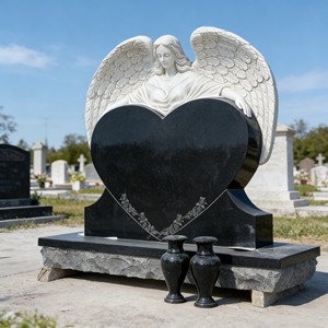 Китайские гранитные памятники из черного гранита в форме сердца, надгробия с резьбой и вазами - Product Image 4
