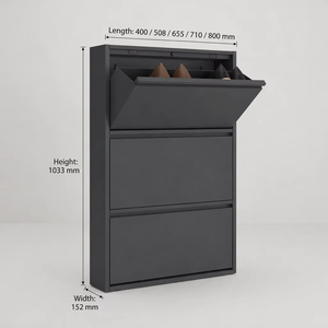 Morgie <strong>Wall</strong> <strong>Mounted</strong> Space-Saving Modern Metal Steel Three-Layer Large Capacity <strong>Shoe</strong> Clothing <strong>Storage</strong> Cabinet for Living Room - Product Image 5