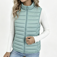 Veste matelassée écologique pour femme à col montant, fermeture éclair sur le devant, légère et durable, vente en gros OEM