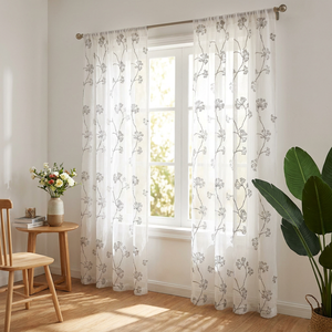 Nuevo diseño de gasa, cortina transparente, tela, aspecto de lino, bordado para Hotel, sala de estar, poliéster, <span class=keywords><strong>Doris</strong></span> - Product Image 1