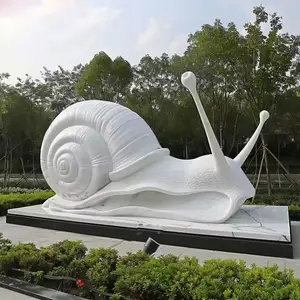 Escultura de caracol em pedra para decoração de parques de paisagens, novo design personalizado, escultura em pedra em mármore branco para venda