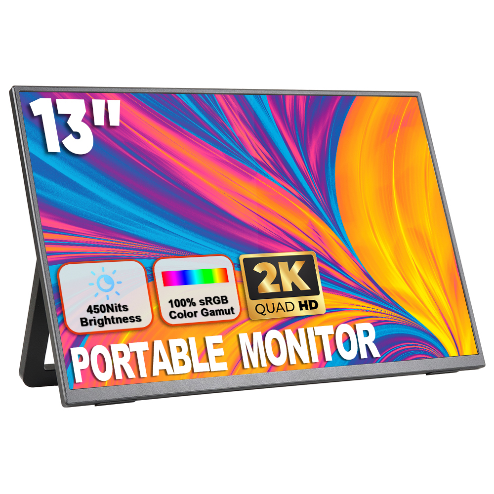 SIBOLAN 13 Inch 2K QHD Portable Gaming <strong>Monitor</strong> Built-in Stand IPS LCD HDR Dual USB Type-C 100% SRGB Business Use
