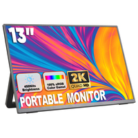 Moniteur de jeu portable SIBOLAN 13 pouces 2K QHD avec support intégré, écran LCD IPS HDR, double USB Type-C, 100% SRGB, usage professionnel