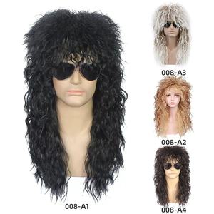 Pelucas de los 80 para <span class=keywords><strong>Hombre</strong></span>, Pelucas Largas y Onduladas Negras Estilo <span class=keywords><strong>Mullet</strong></span> para Mujer, Peluca de Rocker de Heavy Metal, Peluca para Disfraz de Halloween, Venta al Por Mayor - Product Image 2