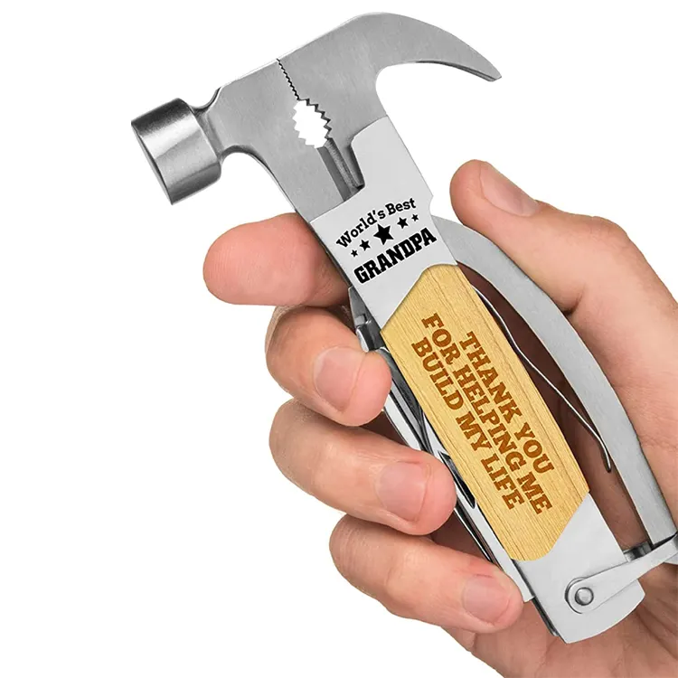 Kunden spezifisches 11 in 1 Spring Action Hammer Multi tool Kit mit Zange Messers ägen Schrauben dreher Holzgriff Camping werkzeug Nylon tasche