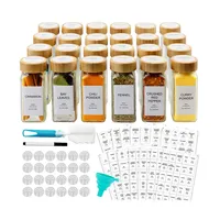 24 pièces de pots à épices carrés en verre sérigraphiés vides de 4oz/8oz (120ml), ensemble unique de pots à épices en verre pour sel et poivre, cuisine