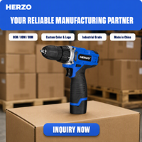 HERZO Bor Mini Tanpa Kabel 12V Torsi Maksimum 25Nm 500W 2.0Ah Motor Lithium Brush Kecepatan Variabel Chuck Spline Industri 10mm