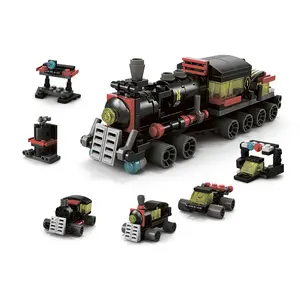 DIY 6-in-1 Zug Bauklötze-Set Mini-Dampfmaschine Bausatz Bauspielzeug Kunststoffziegel Geschenk für Kind Junge
