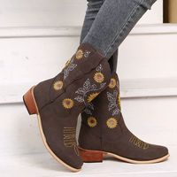 Bottes d'hiver avec Logo personnalisé brodé, bottes occidentales à bout carré et à talons épais pour femmes