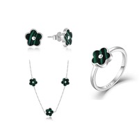 QX CUSTOM joyería fina plata esterlina 925 malaquita cinco hojas trébol flor colgante collar de mujer