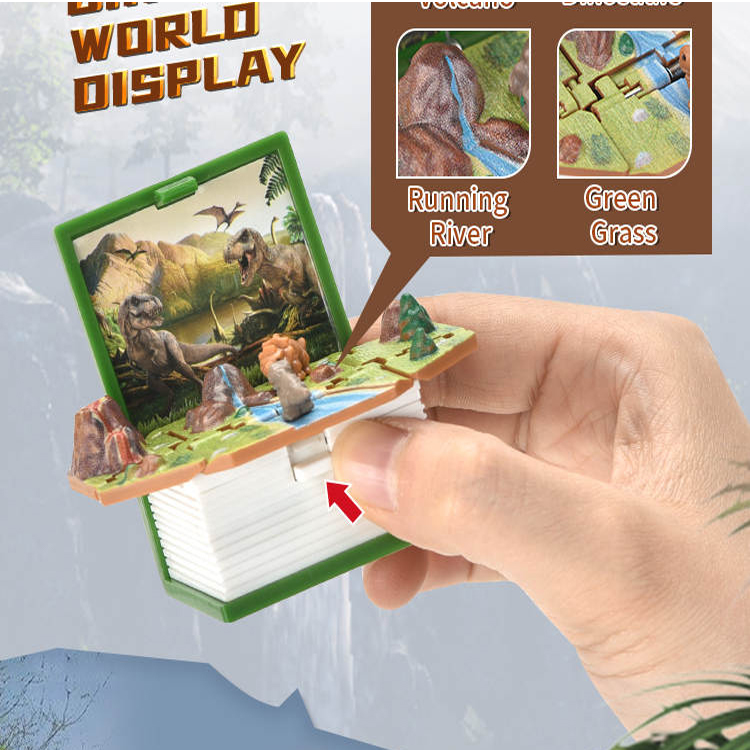 Promotion Gift 3D Folding Pop Up Book Novelty Plastic  Keychain  Mini Dinosaur Toy For Kids