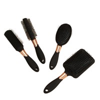 Kit de coiffure professionnel pour hommes Q378 en polypropylène plaqué or noir, six pièces, avec teinture pour cheveux et peigne de coiffage