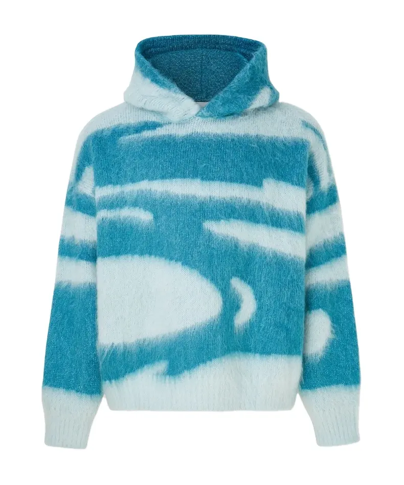 2024 Autumn Custom Hoodie Metal Mohair Blended Jumper Sweater Men's Loose Pullover Trendy Knitwear Hooded Sweater