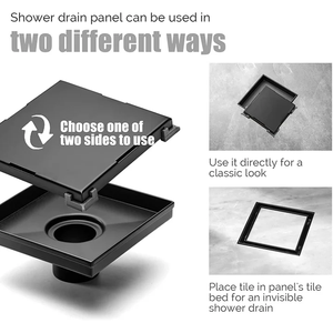 Desagüe de Piso para Baño Moderno de Acero Inoxidable 304 Negro Mate con Brida y Rejilla con Patrón Cuadrado, Alto Caudal - Product Image 4