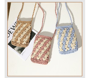 Summer Women Paper Straw Crochet Flower Crossbody <strong>Bag</strong> Mini <strong>Mobile</strong> Phone Handmade <strong>Soft</strong> Zip Shoulder All-match Beach Daily Purse - Product Image 1