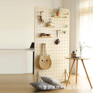 Solid Wood Pegboard Storage Rack Rectangular Standing Type Multifunctional Partition For Living Room Entryway Decoration - Product Image 2